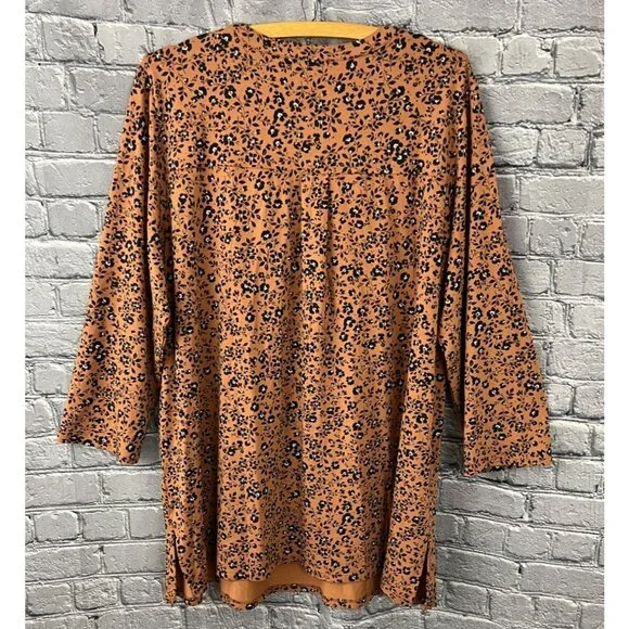 J. Jill Wearever Womens XL Orange Floral Print Top 3/4 Sleeve Knit Tunic Blouse - Picture 2 of 12